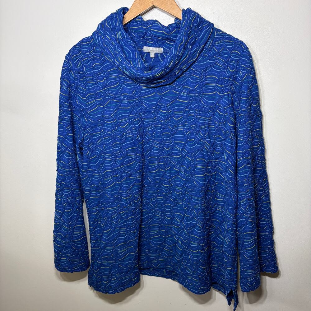 Habitat Top Knit Cowl Neck Blue Multicolor Lagenlook Textured Artsy Bohemian L